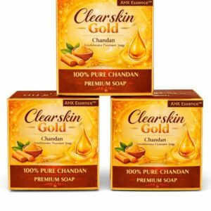 AHK Essence Clear Skin Gold Sandal Soap – Natural Chandan Herbal Bathing Bar for Clear & Glowing Skin | Pack Of 3 | 125 Grams Each